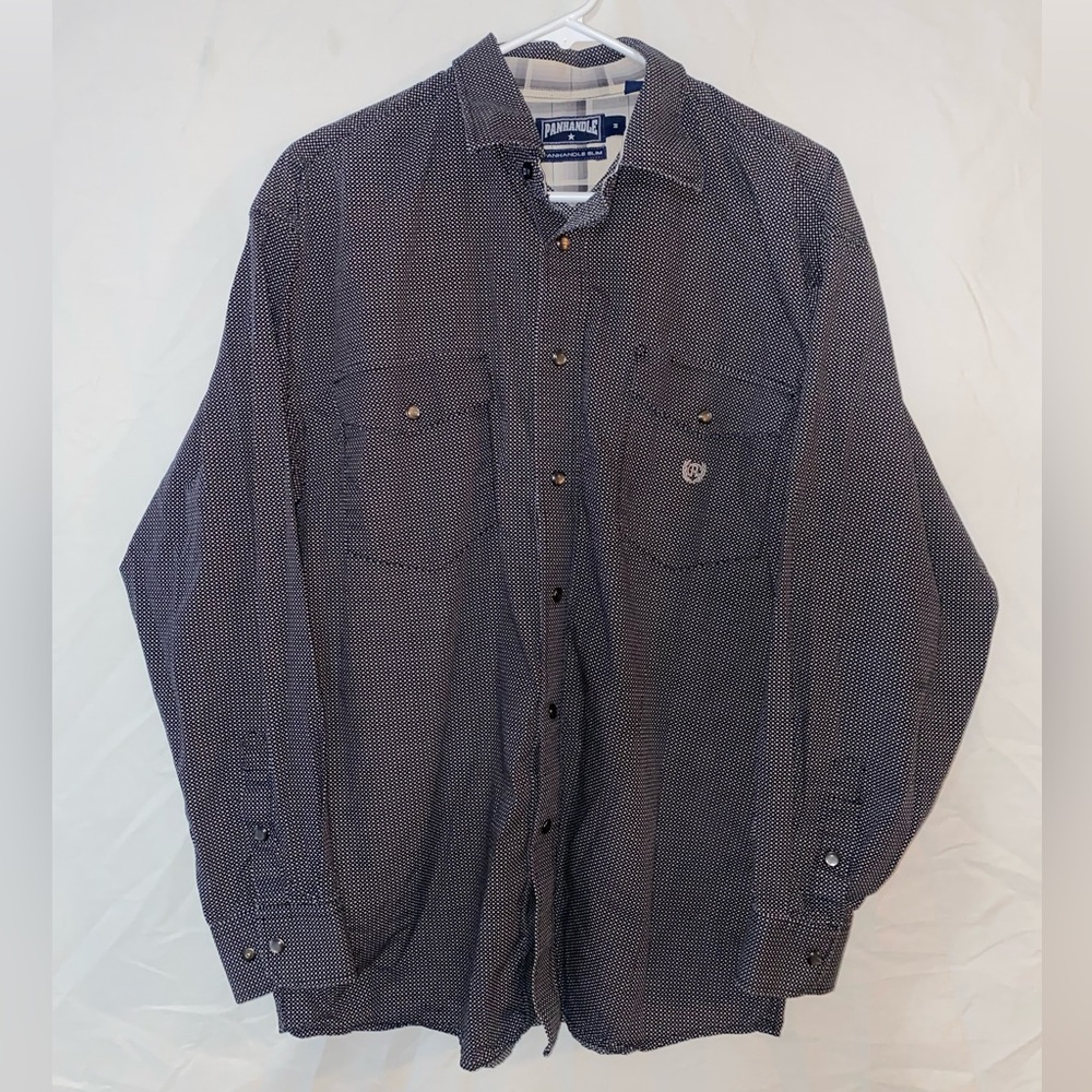 Panhandle Slim Western Button Down Shirt - Black/White Dotted - Sz M
